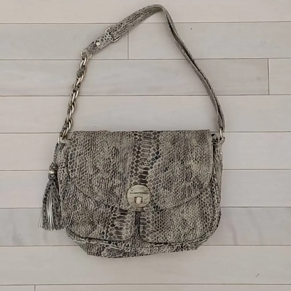 Elliott Lucca Women's Animal Snake Skin Shoulder Handbag Gold Chain